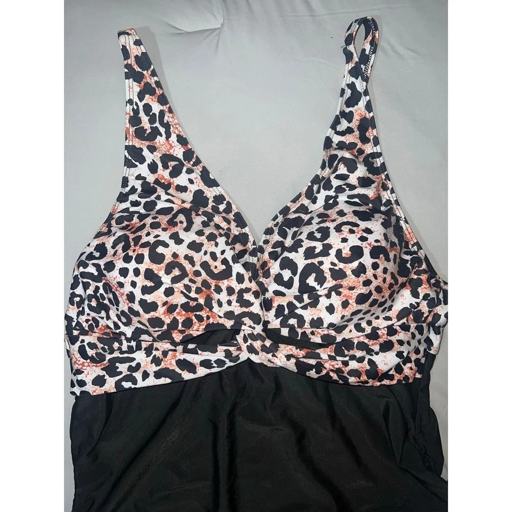 134.-   Women's Plus Size V Neck Leopard Print Adjustable Tummy Control Push Up